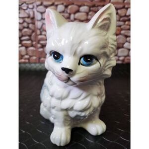 Vintage Japan White Fluffy Cat Figurine